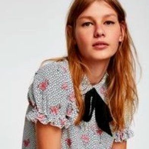 Zara Flamingo Blouse with a Pussycat Bow